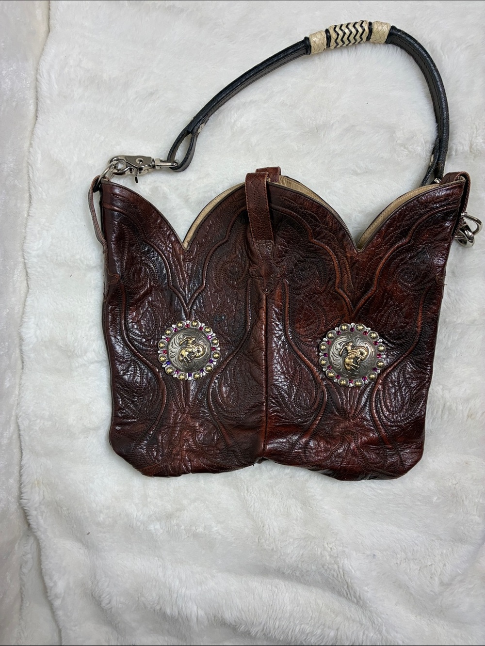 Dan Post Brown Embossed Leather Western Shoulder Bag with Conchos